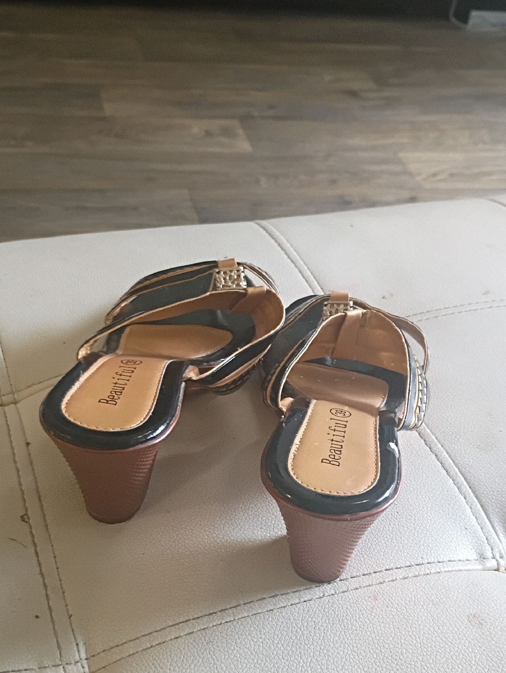 Dressy Black and Gold Slip-On Mules with Decorative Accent - Picture 4 of 6